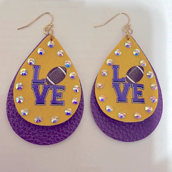💜💛LSU Geaux Tigers Purple and Gold Teardrop Earrings - Picture 1 of 1